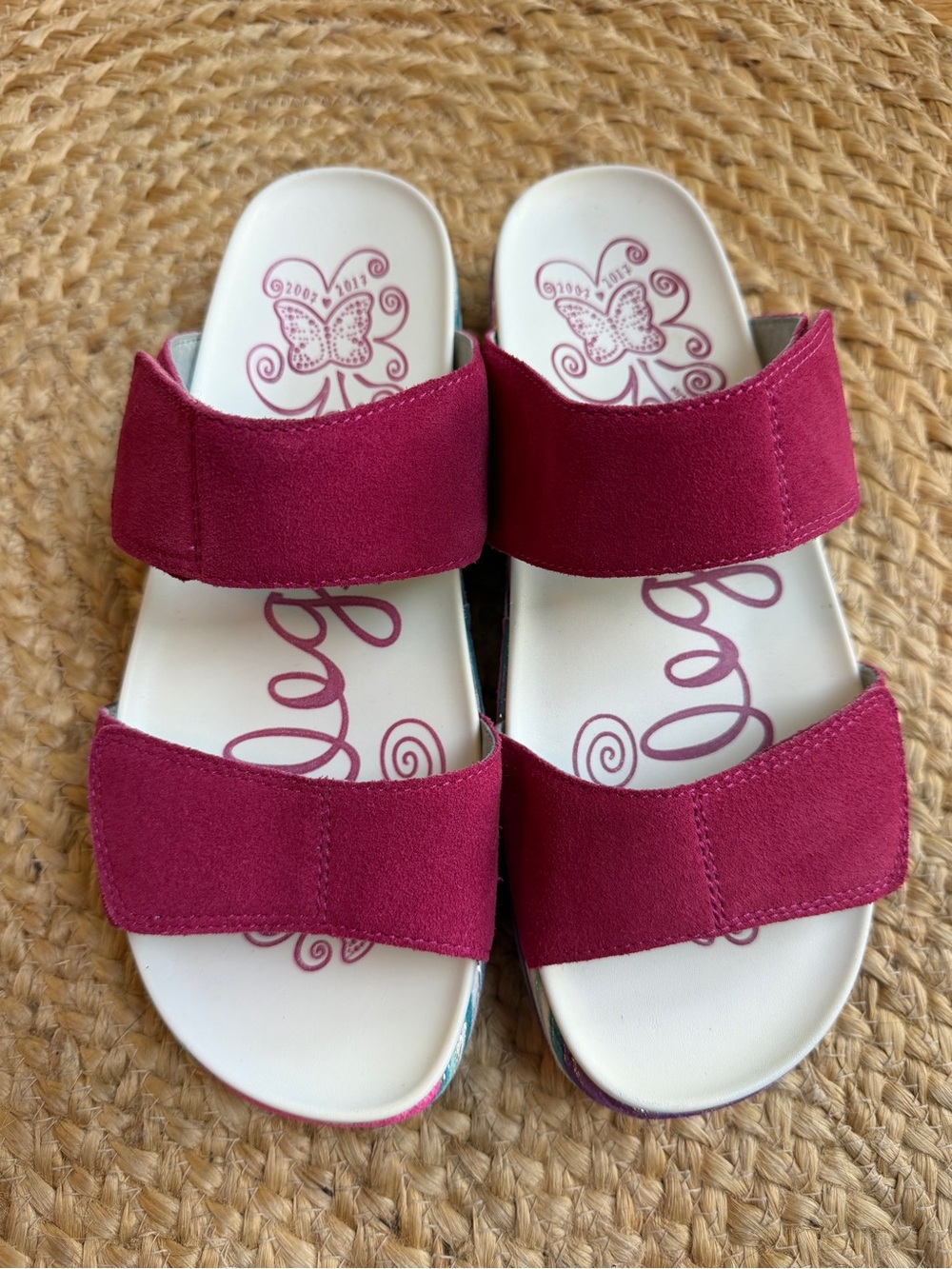 New Alegria Magenta Leather Platform Sandals EU 41
